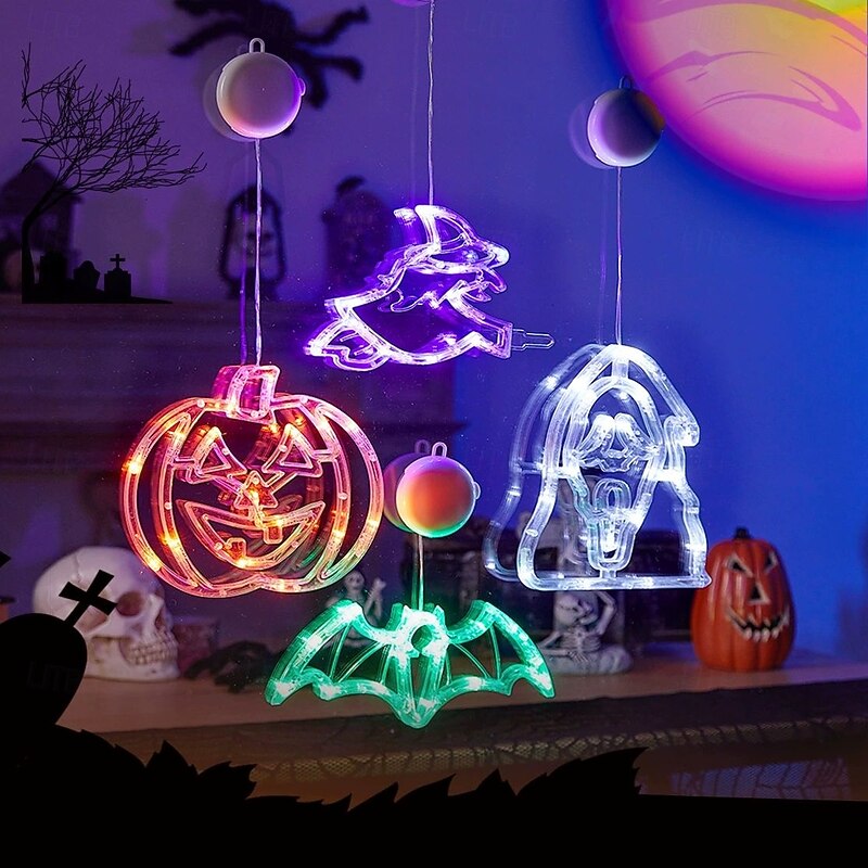 Halloween LED Pumpkin Bat Witch Suction Cup Light Battery Powered Halloween Party Creative Home Haunted House Shop Bar Window Pendant2
