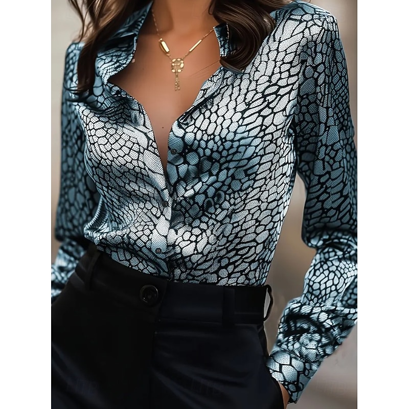 Women's Work Shirt Ombre Graphic Elegant Stylish Casual Long Sleeve Shirt Collar Regular Tops Work Party Evening Wear Daily Silver Blue Spring, Fall, Winter, Summer