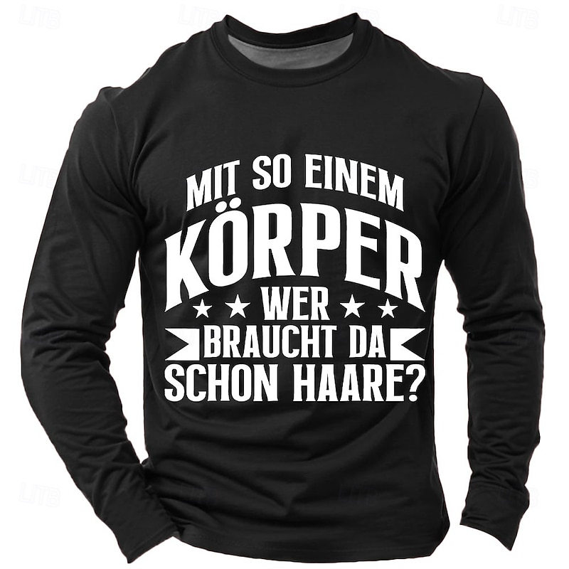 Men's Long Sleeve Graphic T-Shirt - Funny 'With Such a Body, Who Needs Hair?' Quote Tee, Lifestyle Humor