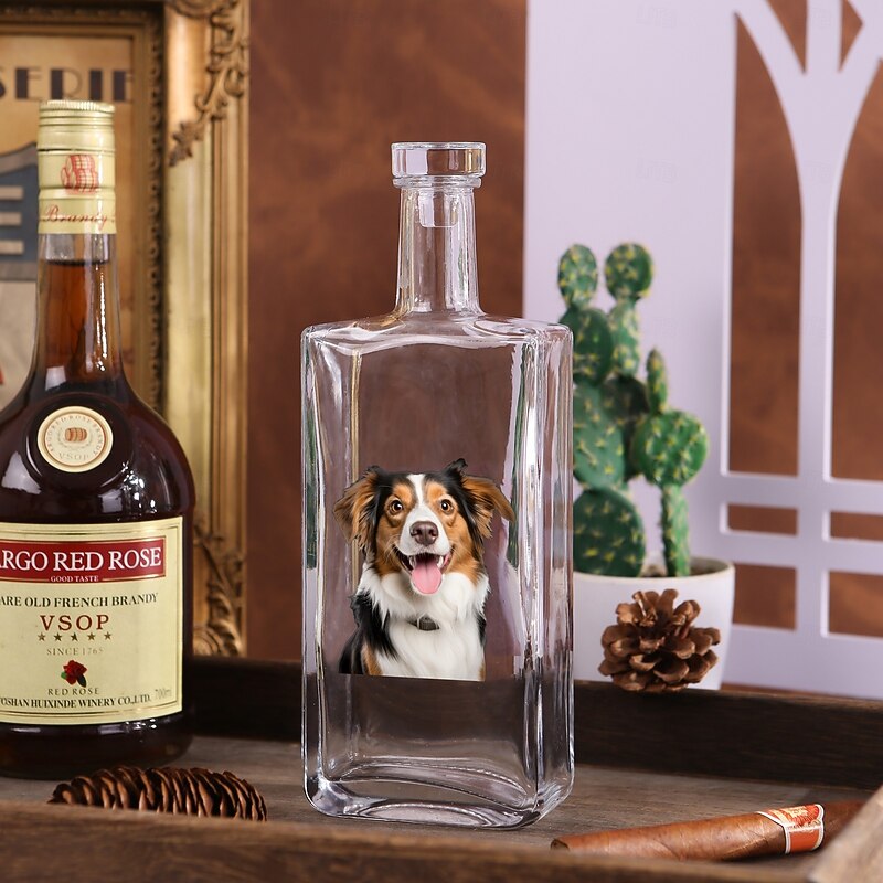 Personalized Glass Wine Bottle Custom Photo Christmas Gift Engraved Wine Gift for Pet Lovers Weddings Birthdays Baptisms Adult Ceremonies  Unique Gift for Him or Her