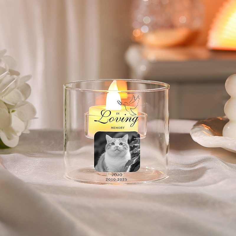 Personalized Memorial Glass Candle Holder, Custom Photo Remembrance Keepsake, Customized Glass Votive Candle Holder for Family, Friends, Loved Ones, Pets, Eternal Gift2