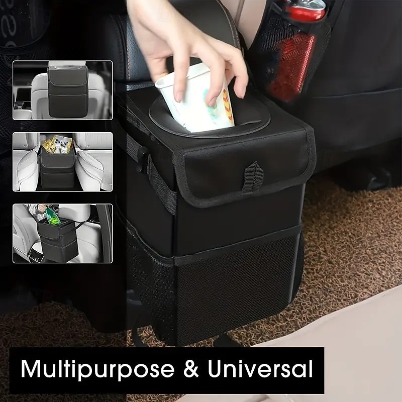 Car Trash Can with Lid and Storage Pockets, Waterproof Leak-Proof Foldable Car Garbage Bin, Multipurpose Auto Trash Container for Car, SUV, Truck2