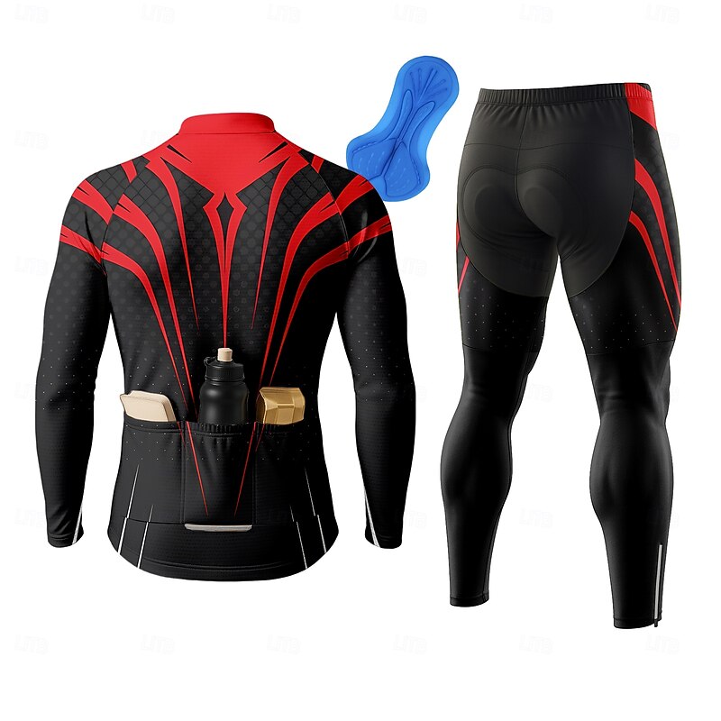 Men's Cycling Jersey with Tights Cycling Jersey Long Sleeve Red Bike Thermal Warm 3D Pad Quick Dry Anatomic Design Ultraviolet Resistant Sports Graphic Geometric Clothing Apparel2