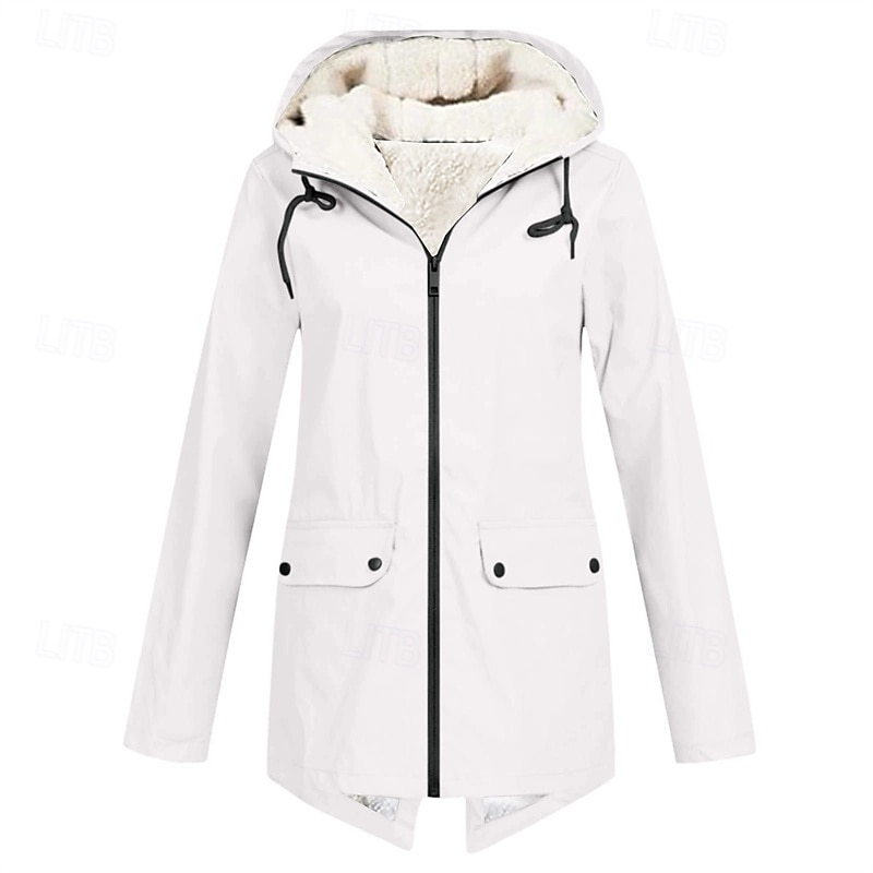 Women's Trench Coat Waterproof Rain Jackets Rain Coats Waterproof Windproof Zipper Pocket Fashion Outdoor Plain Going out Weekend Zipper Regular Hooded Regular Fit Long Sleeve Outerwear White Red2