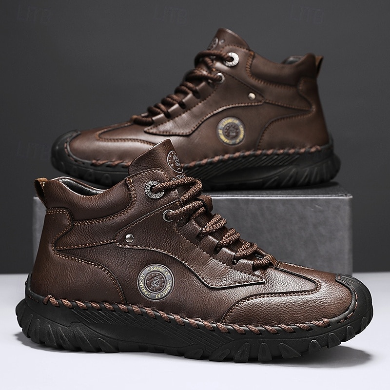 Men's Dark Brown Leather Lace-Up Casual Shoes with Round Toe and Soft Insole – Stylish Everyday Footwear for Office and Weekend Outings4