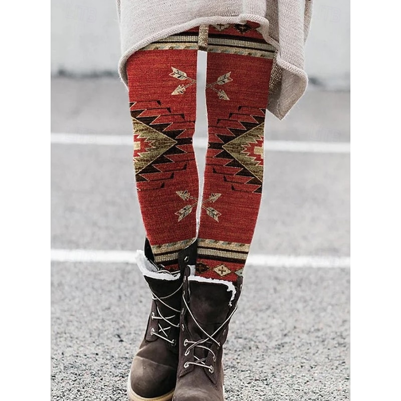 Women's Leggings Vacation Vintage Fashion Full Length High Waist Graphic Paisley Abstract Printing Thermal Warm Soft Breathable Stretchy Outdoor Vacation Street dark brown Dark Gray Black Red Summer3