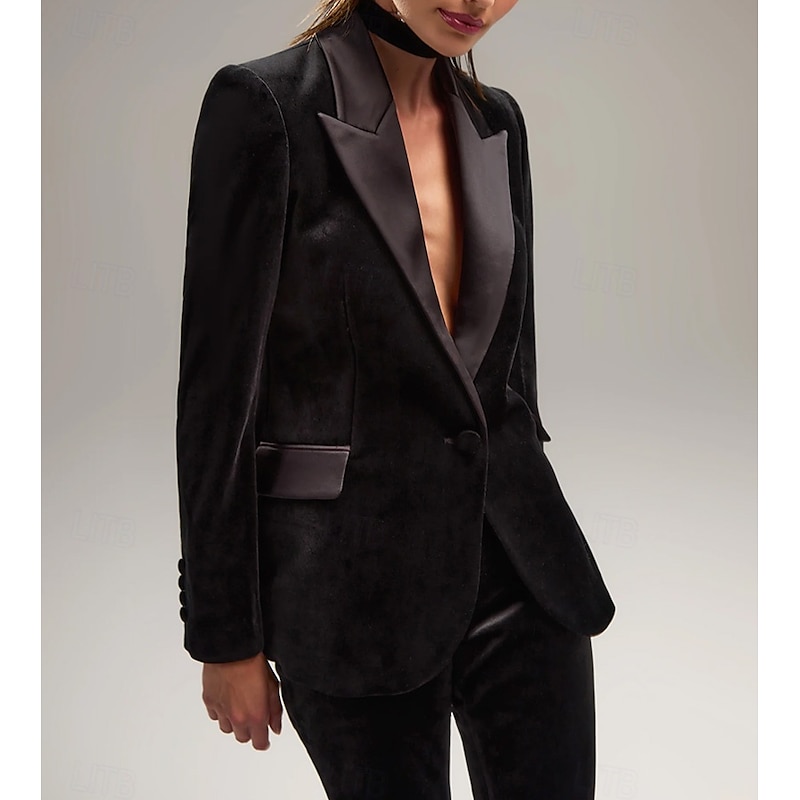 Women's Blazer Sport Coat Formal Party Wedding Party Velvet Elegant Long Sleeve Peak Lapel Single Breasted3