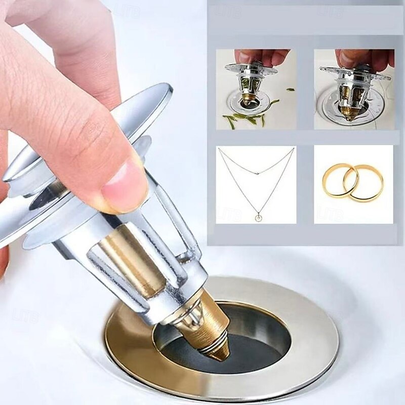 2pcs Pop-Up Drain Filter for Kitchen & Bathroom Sink – Press Down Strainer Plug, Anti-Odor, Universal Waste Sink Stopper