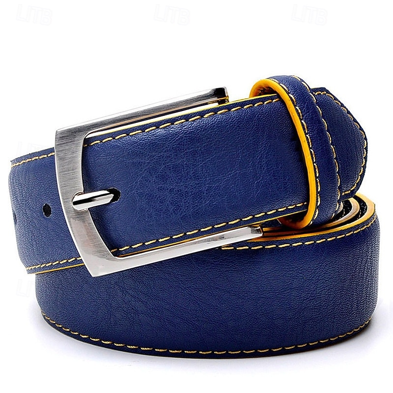 Men's Belt Waist Belt Black Royal Blue PU Leather Alloy Durable Adjustable Plain Outdoor Daily2
