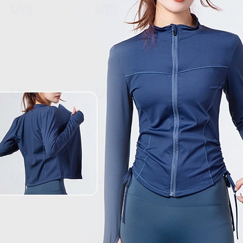Women's Yoga Jacket Lightweight Full Zip Long Sleeve Sports Solid Color Top For Gym Athletic Sports Slim Activewear