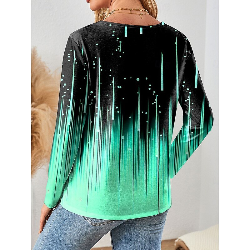 Women's T Shirt Ombre Graphic Geometric Stylish Modern Casual Long Sleeve Crew Neck Regular Tops Daily Weekend Print Pink Blue Purple Green Spring Fall2
