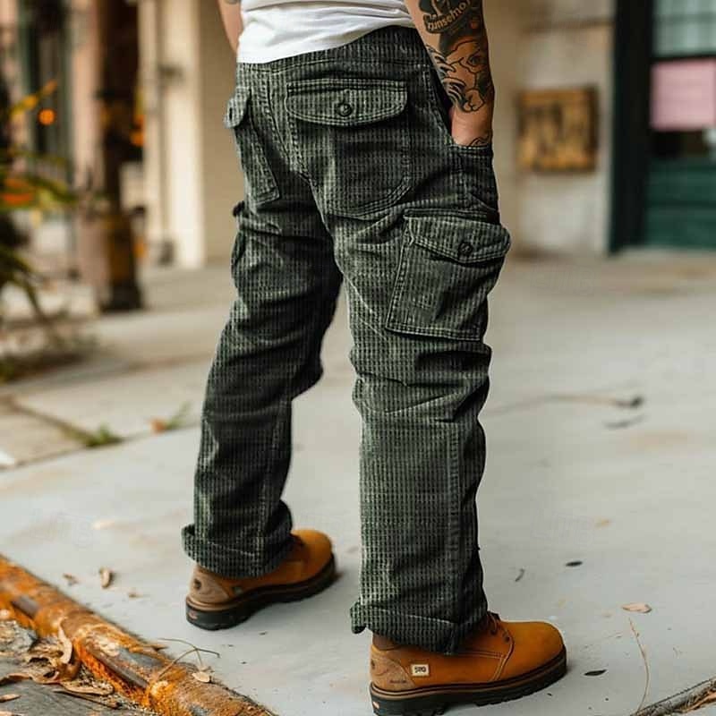 Men's Cargo Pants Corduroy Pants Trousers Buttons Multi Pocket Plain Wearable Outdoor Daily Camping & Hiking Fashion Classic Brown Green3