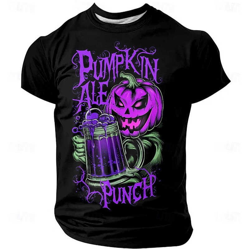 Halloween Men's Pumpkin 3D T Shirt Short Sleeve T shirt 3D Print Crew Neck Shirt Exaggerated Designer Horror Party Street Holiday Purple Orange Green Summer Spring All Seasons Clothing Apparel S M L4