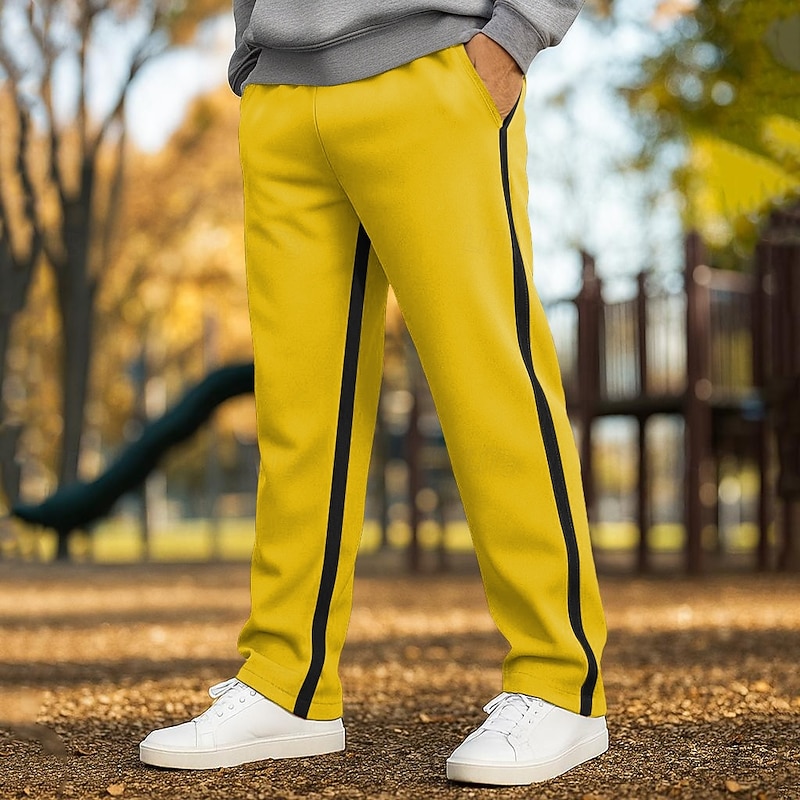 Men's Sweatpants Trousers Straight Leg Sweatpants Elastic Waist Straight Leg Color Block Patchwork Comfort Breathable Full Length Outdoor Casual Daily Vacation Sports Black Yellow Stretchy