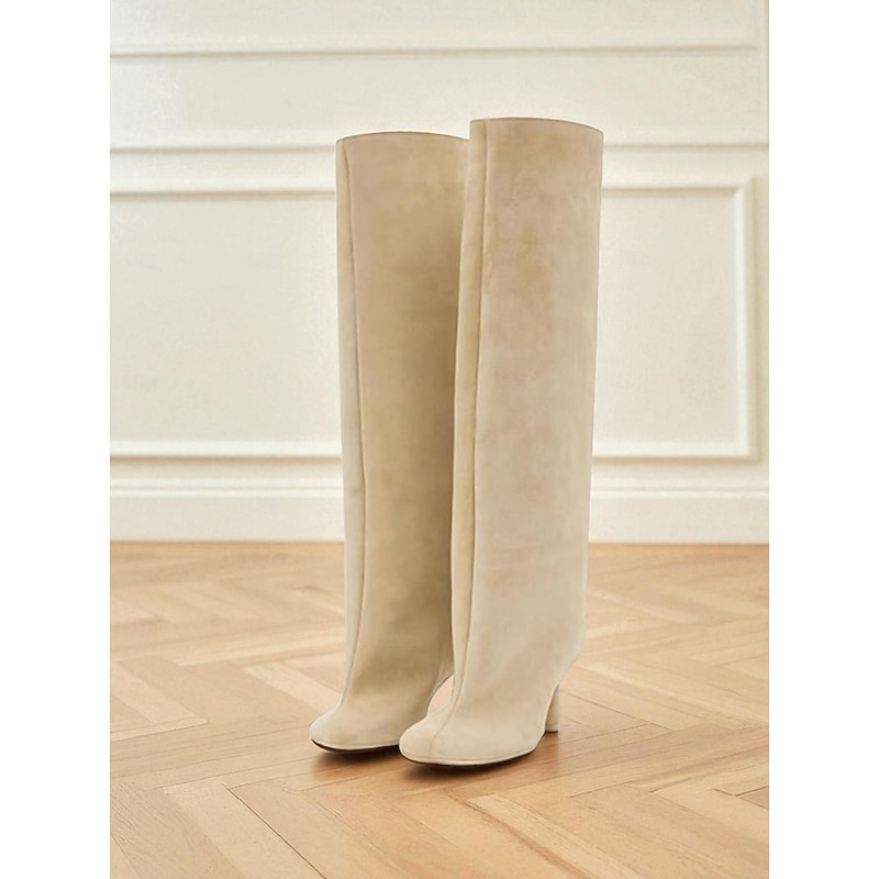 Women's Suede Knee High Boots - Pointed Toe Stiletto Heel Long Boots for Women's Urban Fashion and Chic Streetwear Outfits4