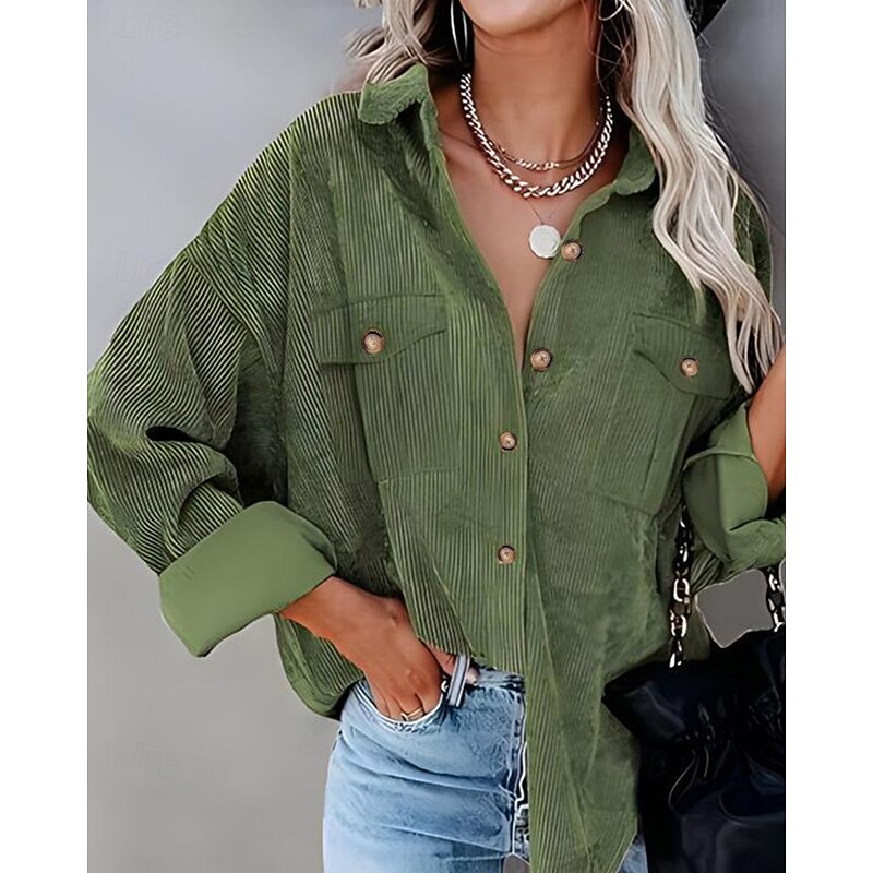 Women's Shirt Jacket Shacket Comfortable Pocket Buttons Casual Plain Holiday Going out Weekend Single Breasted Regular Turndown Regular Fit Long Sleeve Outerwear Brown Army Green Dark Gray Fall Winter2