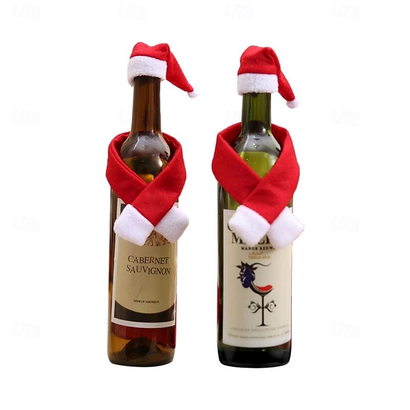 10Pcs Christmas Wine Bottle Scarves and Hats, Creative Home Decor Non-Woven Bottle Decorations, Holiday Wine Bottle Wraps3
