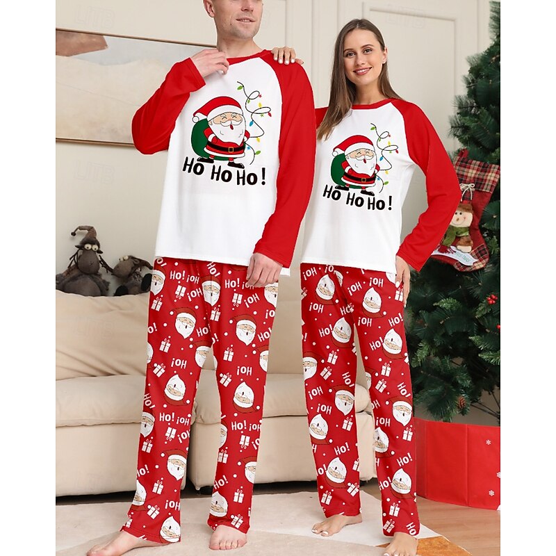 Family Pajamas Christmas Pattern Home Patchwork White Long Sleeve Active Matching Outfits2