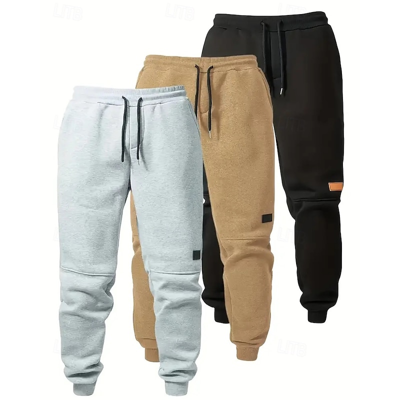 Multi Packs 3pcs Men's Dark Grey+Light Grey+Black Sweatpants Trousers Drawstring Elastic Waist Plain Vacation Daily Wear Polyester Fall3