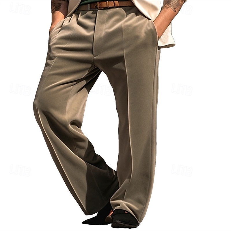 Men's Dress Pants Trousers Chinos Pocket Buttons Plain Comfort Formal Party Work Fashion Classic Style ArmyGreen Wine Micro-elastic4