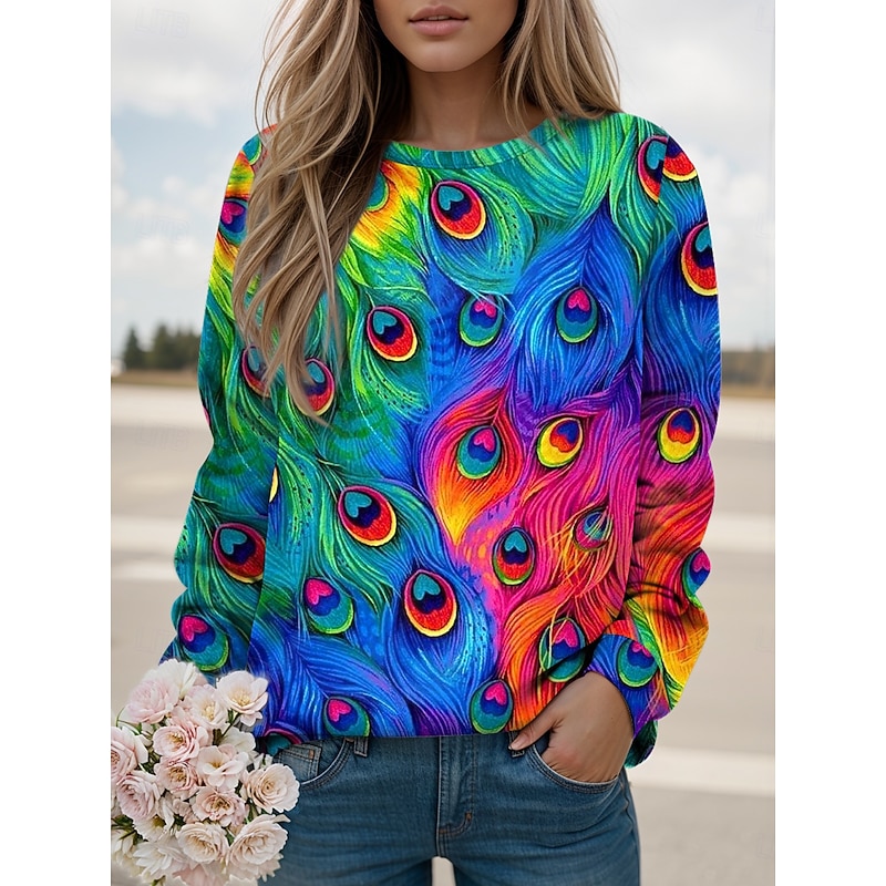 Women's Sweatshirts Graphic Animal Casual Long Sleeve Crew Neck Regular Tops Street Casual Holiday Print White Yellow Blue Green Spring Fall Winter4