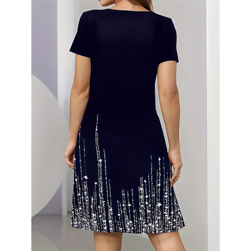 Women's Midi Dress Elegant Party Evening Crew Neck Short Sleeve T Shirt Dress Tee Dress Shift Dress Casual Formal Daily Regular Fit Floral Abstract Short Sleeve Crew Neck Black Blue Green Spring2