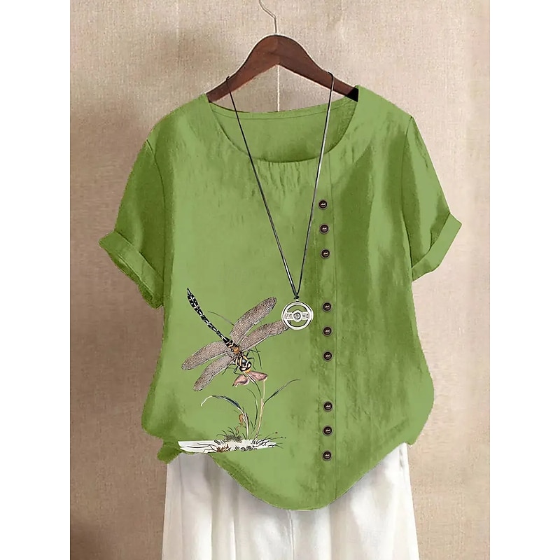 Women's Blouse Graphic Animal Vintage Tropical Stylish Short Sleeve Regular Tops Holiday Buttons Print White Yellow Navy Blue Green Summer Spring