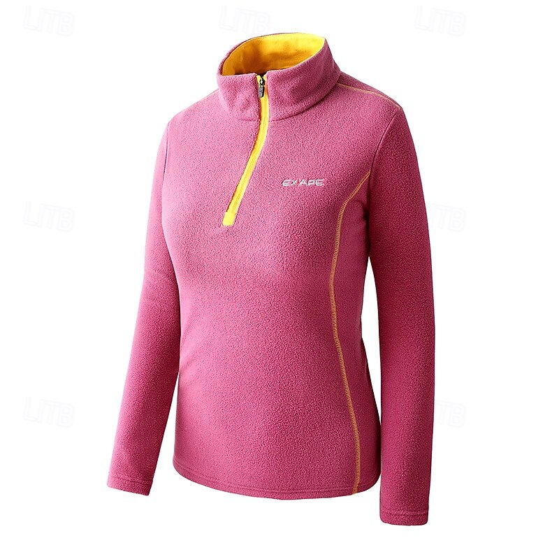 Women's Fleece Sweatshirt Thermal Sweatshirt Long Sleeve Stand Collar Top Outdoor Thermal Warm Winter Polyester Pink Red Blue Tennis Traveling Running