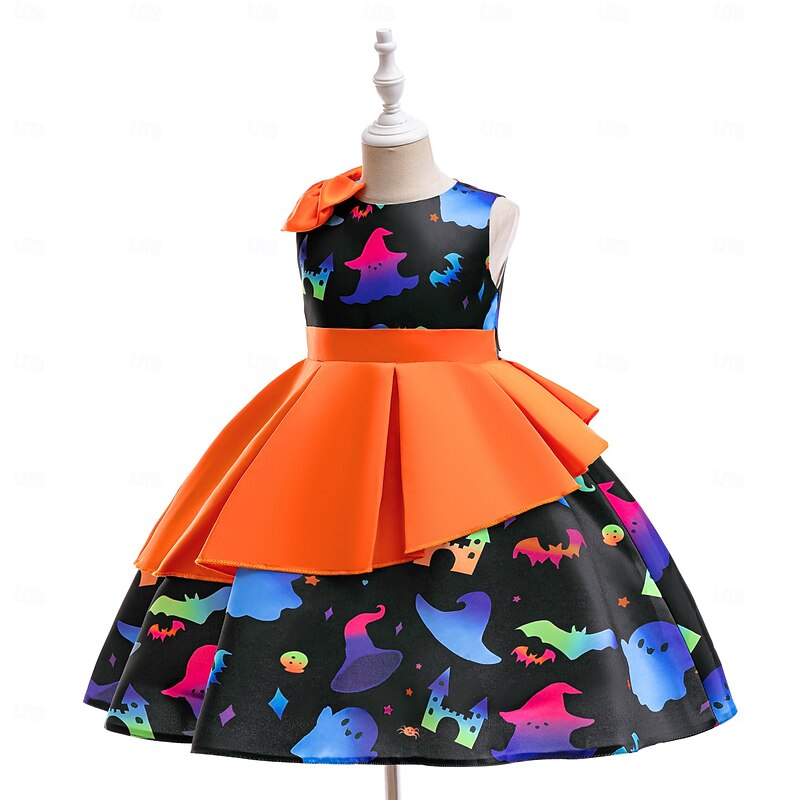 Kids Girls' Party Dress Graphic Sleeveless Special Occasion Halloween Party Princess Polyester Party Dress Summer Spring 3-10 Years Orange3