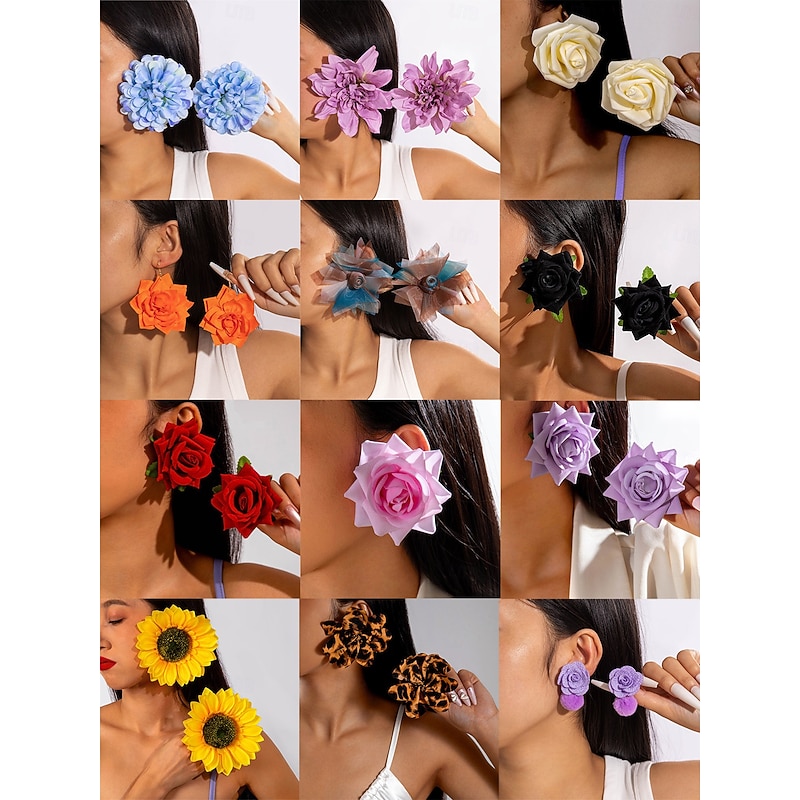 Women's Oversized Flower Earrings - Statement Floral Drop Earrings in Multiple Bloom Designs for Ladies, Perfect for Party, Festival, Wedding and Fashion Outfits