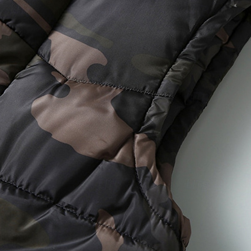 Men's Puffer Vest Vest Gilet Vacation Daily Date Fashion Casual Winter Pocket Polyester Warm Comfortable Camouflage Zipper Hooded Regular Fit Black Green Light Grey Vest3