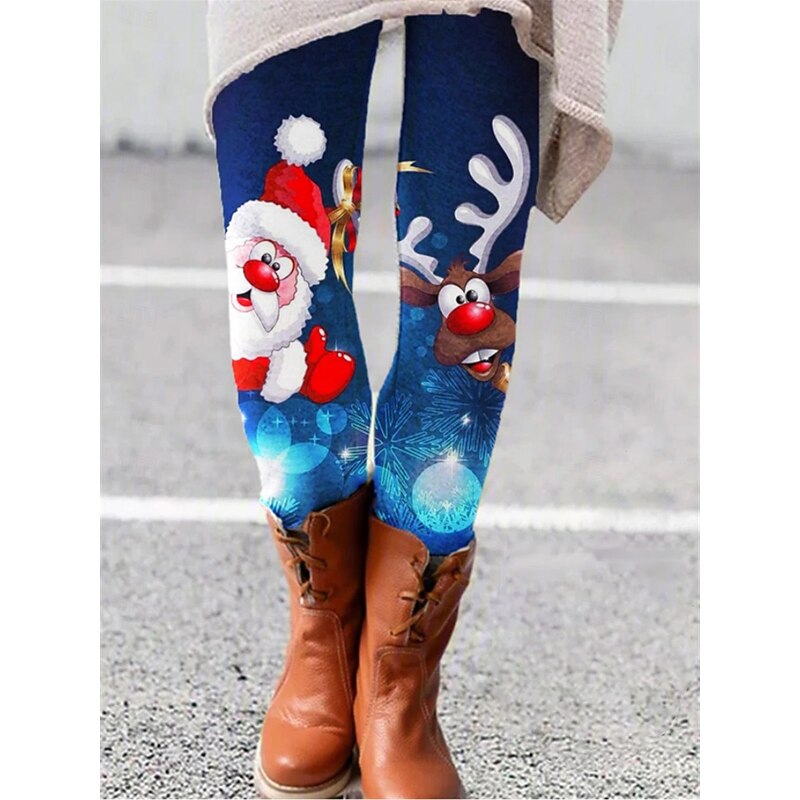 Women's Normal Tights Leggings Cozy Leggings Fashion Full Length Mid Waist Reindeer Christmas Print Butt Lift Comfort Tummy Control Micro-elastic Daily 5 6 7 8 Skinny