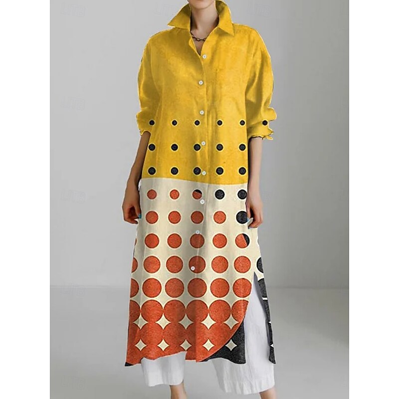 Women's Long Dress Maxi Dress Shirt Dress Casual Dress Fashion Modern Daily Holiday Weekend Regular Fit Graphic Animal 3/4 Length Sleeve Shirt Collar White Yellow Green Khaki Summer Spring Fall3