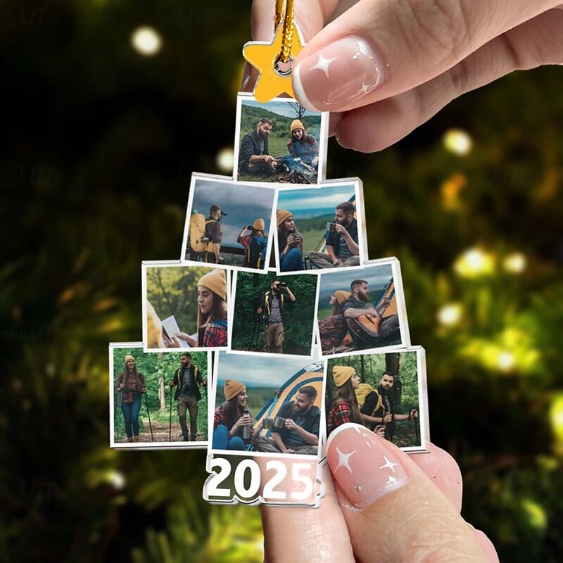 Personalized Christmas Tree Camping Photo Ornaments Acrylic 2D Custom Picture Frame Decor Christmas Tree Xmas Decoration Hanging Pendant Gifts for Family and Friends2