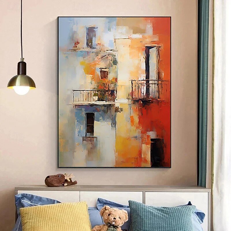 Handmade Oil Painting Canvas Wall Art Decoration Impression Colorful Building for Home Living Room Study Decor Rolled Frameless Unstretched Painting4