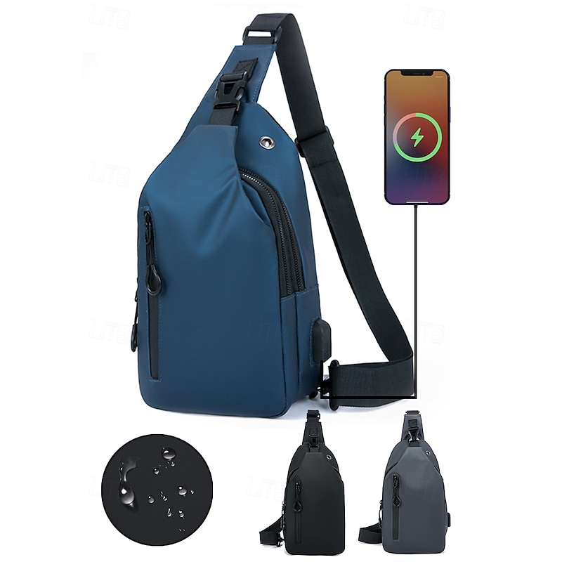 Men's Waterproof Anti-Scratch Sling Bag with USB Charging Port – Casual Crossbody Travel Chest Pack for Outdoor, Commuting and Daily Use