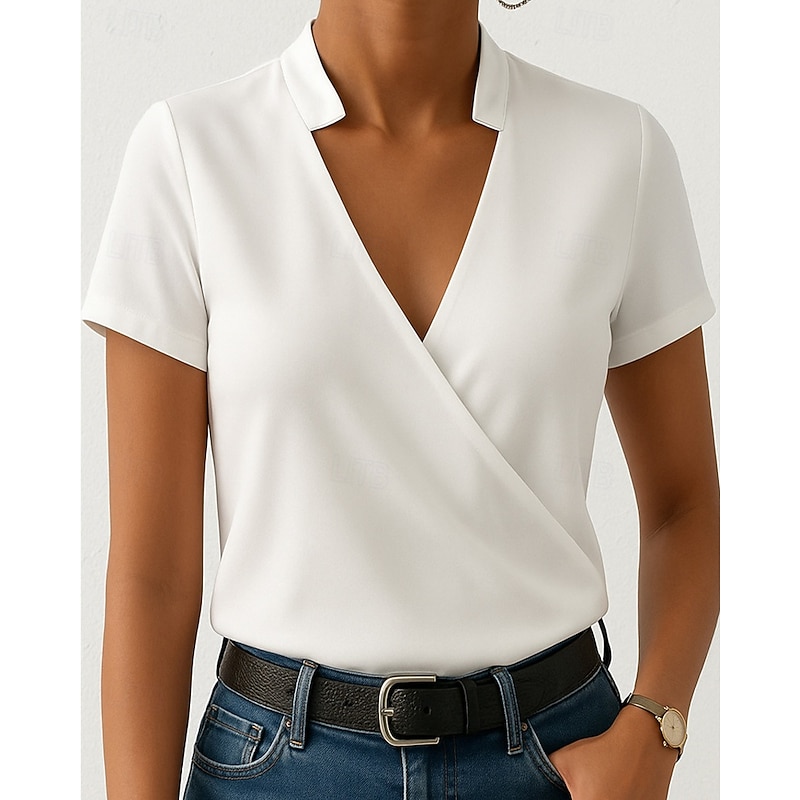 Women's T Shirt Plain Casual Short Sleeve V Neck Regular Tops Daily Going out White Blue Purple Green Summer