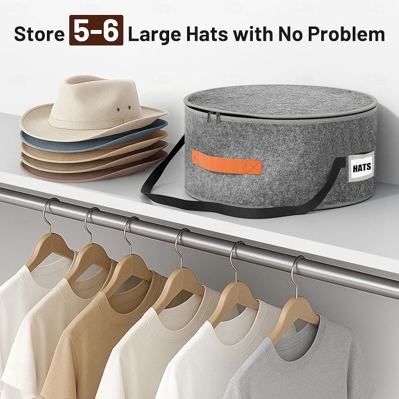 Foldable Felt Hat Storage Box Large Size with Lid and Handle – Round Travel Hat Organizer for Men and Women, Cowboy Hat Storage Bag, Clothes and Stuffed Animal Storage3