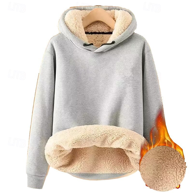 Women's Fleece Lined Pullover Sweatshirt Pajamas Pullover Hoodie Sweatshirt Plain Streetwear Casual Long Sleeve Hooded Regular Tops Street Holiday Going out Pocket Black Yellow Red Purple Khaki Winter2