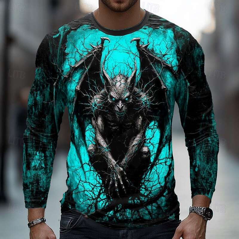 Halloween Men's Vampires T Shirt Long Sleeve T shirt 3D Print Crew Neck Shirt Fashion Exaggerated Street Casual Daily Red Blue Purple Summer Spring Fall Clothing Apparel S M L XL XXL XXXL4