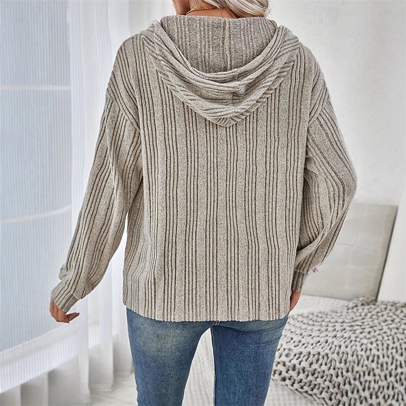 Women's Pullover Hoodie Sweatshirt Plain Streetwear Casual Long Sleeve Hooded Regular Tops Street Dailywear Buttons Khaki Spring Fall4