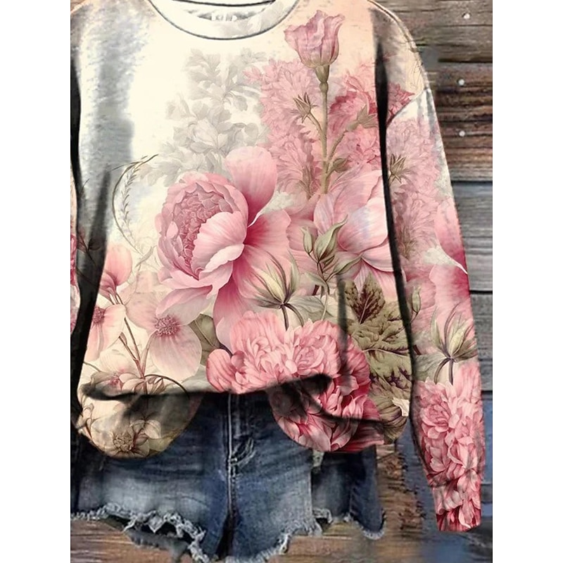 Women's 3D Print Vintage Boho Hoodie Patchwork Hoodie Sweatshirt Floral Pullover Sweatshirt Vight Warm Active Vintage Long Sleeve Street Dailywear Casual Patchwork Print Pink Spring Fall Winter3