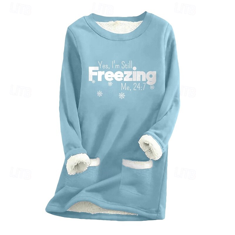 Women's Fleece Lined Pullover Sweatshirt Pajamas Pullover Sweatshirt Sweatshirts Letter Streetwear Casual Long Sleeve Crew Neck Regular Tops Street Holiday Print Black Pink Blue Light Grey Dark Gray