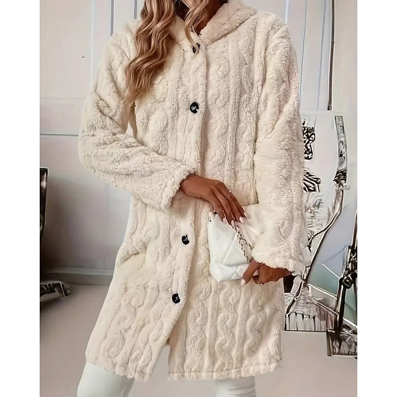 Women's Coat Faux Fur Coat Warm Comfortable Buttons Casual Plain Outdoor Daily Wear Going out Casual Daily Single Breasted Long Hooded Regular Fit Long Sleeve Outerwear Beige Winter4