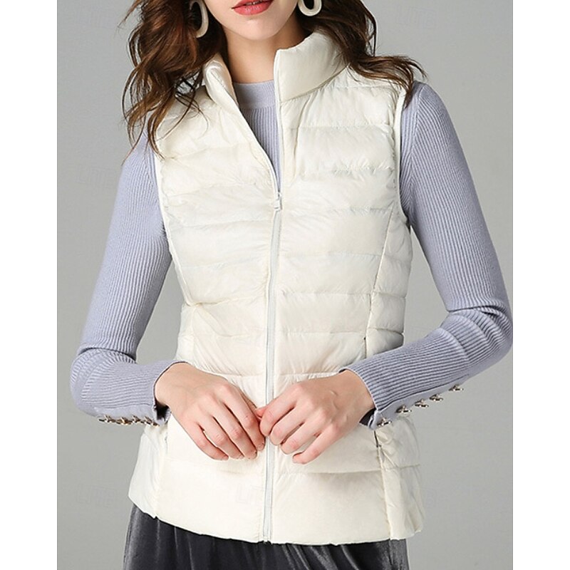 Women's Vest Warm Comfortable Zipper Pocket Fashion Plain Outdoor Vacation Zipper Regular Stand Collar Regular Fit Sleeveless Outerwear Black White Purple Fall Winter4