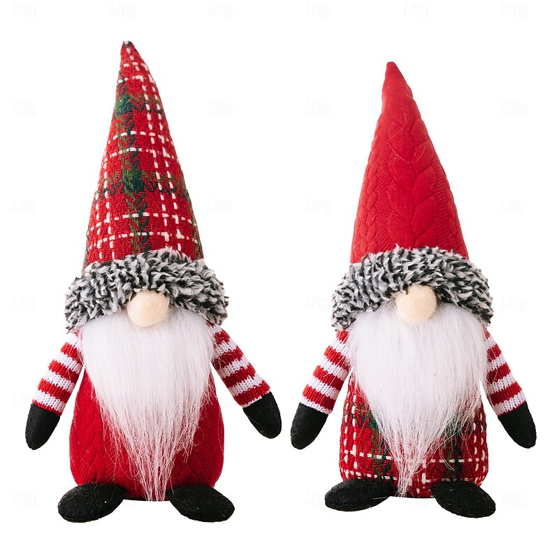 Christmas Plush Gnome Decoration Festive Holiday Ornament Set With Plaid Hat Faceless Gnome Doll Scandinavian Dwarf Figure Tabletop Display Christmas Decor For Home Office Gifts4