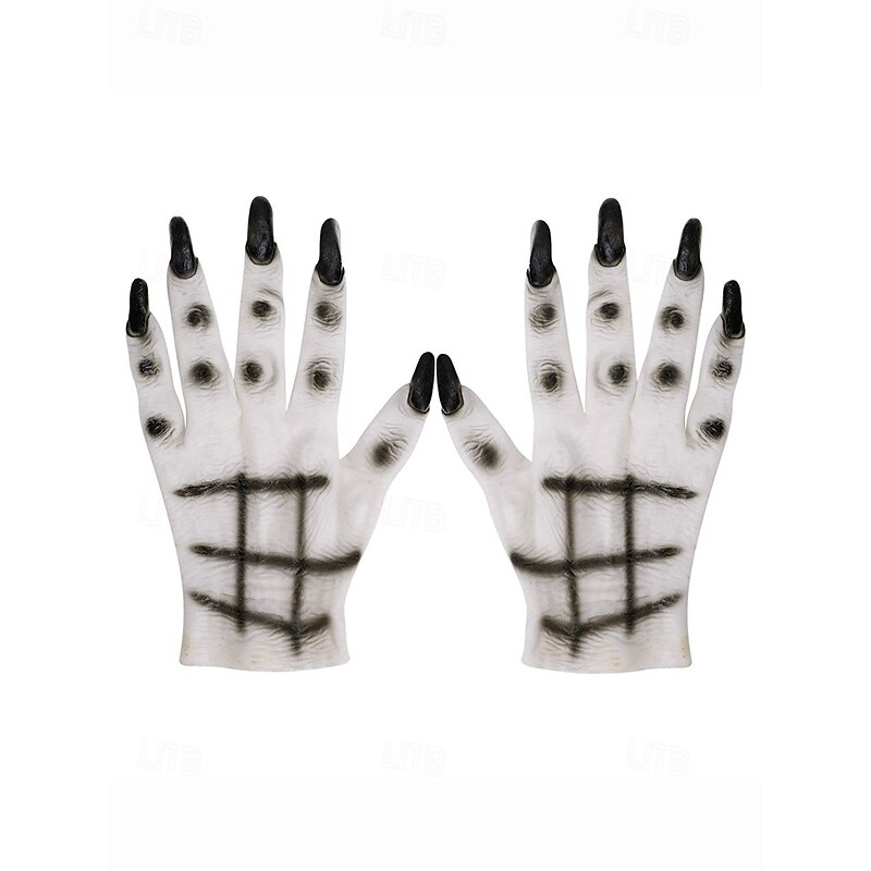 Women's Skeleton Hand Gloves – Halloween Themed Vinyl Gloves with Black and White Design, Perfect for Costume Parties and Halloween Events3
