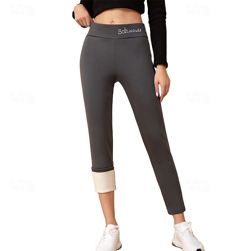 Women's Sherpa Pants Winter Warm Thick Leggings Fleece Lined High Waist Gym Athletic Pilates Bottoms Solid Color Black Burgundy Sky Blue Winter Sports Activewear2