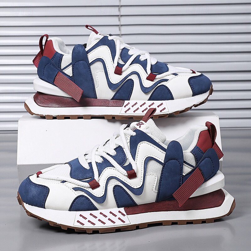 Men's Red and Navy Chunky Sneakers – Trendy Colorblock Casual Sports Shoes for Daily Wear, Travel and Street Fashion2