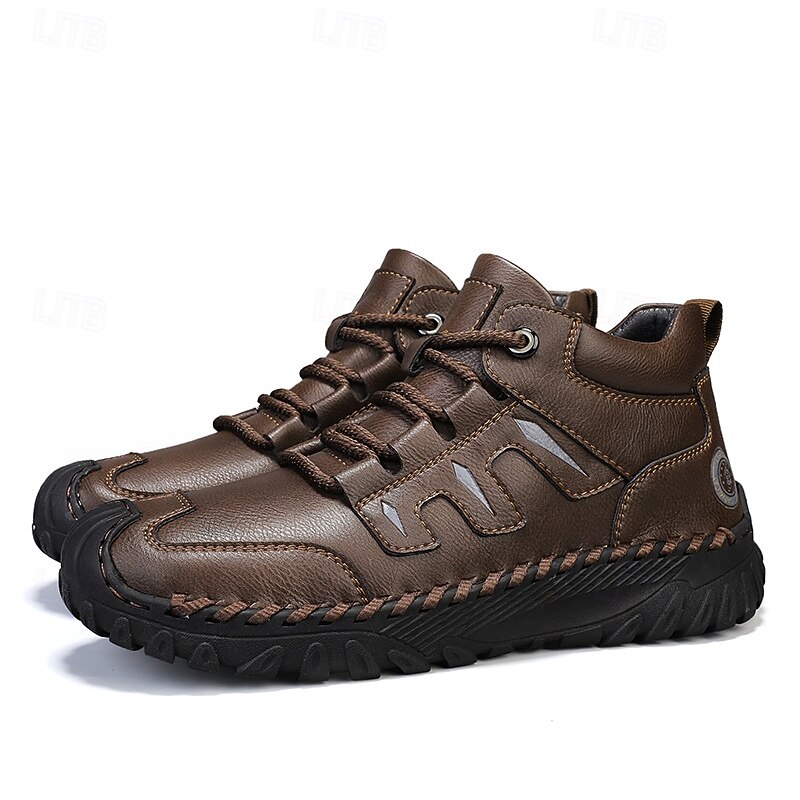 Men's Coffee Brown Leather Sneakers with Contrast Stitching and Cushioned Sole – Comfortable Casual Shoes for Outdoor Adventures and City Fashion4
